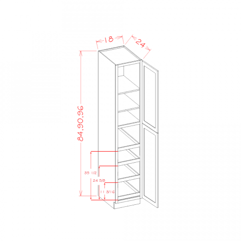 U1884244RS - Timeless White - Four Rollout Shelf Utility Cabinet Kit - 18"W x 84"H x 24"D -2D-2S-4RS