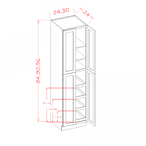 U2484244RS - Timeless White - Four Rollout Shelf Utility Cabinet Kit - 24"W x 84"H x 24"D -4D-2S-4RS