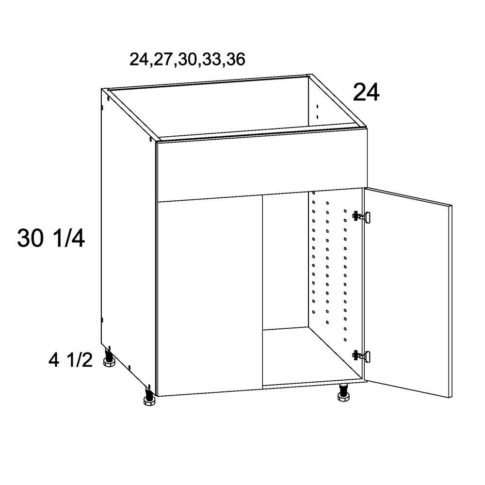 SB33 - High Gloss White - Sink Base Cabinet with False Drawer Front