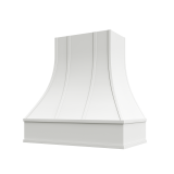 Image: ASH-2V3036 - Timeless White - Hudson Curved Strapped Wood Range Hood with Flat Apron Moulding 30"W x