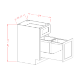 B18TCPO - Stellar White - Base with Double Trashcan Pullout - 18"W x 34-1/2"H x 24"D -1D-1DR-2TC