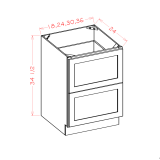 2DB24 - Stellar White - Two Drawer Base Cabinet - 24"W x 34-1/2"H x 24"D -2DR