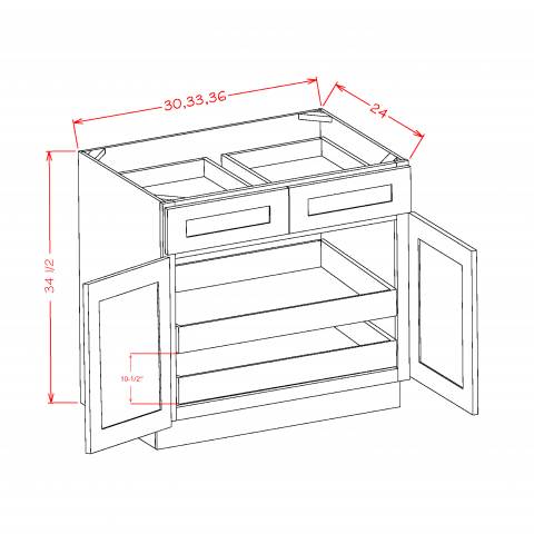 B30S2RS - White Shaker - Double Door Double Drawer Two Rollout Shelf Base Cabinet Kit