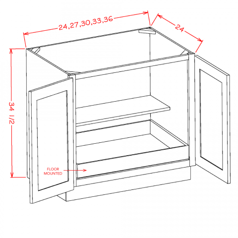 B30FH2RS - Antique Shaker - Double Full Height Door Two Rollout Shelf Base Cabinet Kit