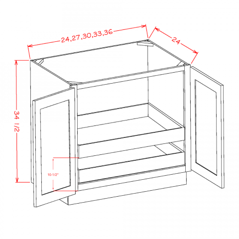 B33FH2RS - White Shaker - Double Full Height Door Two Rollout Shelf Base Cabinet Kit