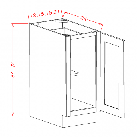 B18FH - Slim Shaker White  - Single Full Height Door Base Cabinet - 18"W x 34-1/2"H x 24"D -1D-1S