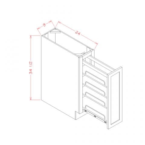 BT9PO - Honey Shaker - Full Height Door Base Kit with Shelf Pullout - 9"W x 34-1/2"H x 24"D -1D-1PO