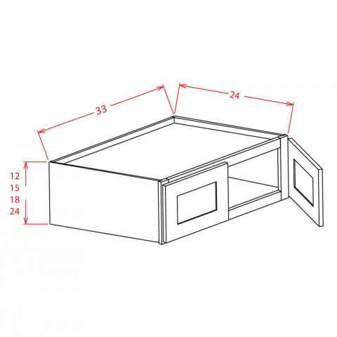 W331824 - White Shaker - Wall Refrigerator Cabinet - 33"W x 18"H x 24"D -2D