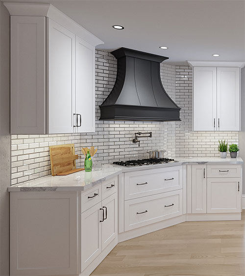 Image: Hudson Curved Wood Range Hoods Ready to Assemble Kitchen Cabinets
