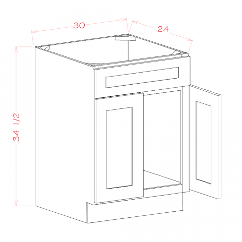 SB30S - Feather Gray - Sink Base Cabinet - 30"W x 34-1/2"H x 24"D -2D-1FDR