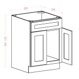 SB30S - Platinum Shaker - Sink Base Cabinet - 30"W x 34-1/2"H x 24"D -2D-1FDR