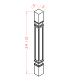 SQDL - Stellar White - Square Decorative Leg - 3"W x 34-1/2"H x 3"D