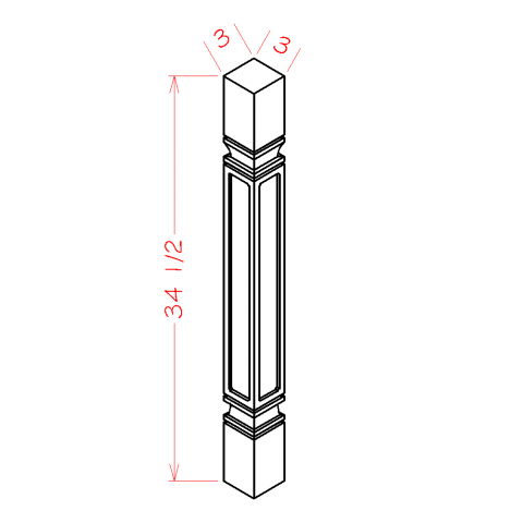SQDL - Warm Toffee - Square Decorative Leg - 3"W x 34-1/2"H x 3"D