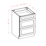 3VDB24 - Feather Gray - Three Drawer Vanity Drawer Base - 24"W x 34-1/2"H x 21"D -3DR