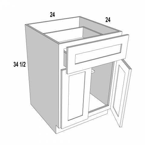 B24 - Navy Shaker - Base Cabinet - 24"W x 34-1/2"H x 24"D -2D-1DR-1S