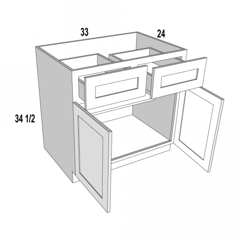B33 - Timeless White - Base Cabinet - 33"W x 34-1/2"H x 24"D -2D-2DR-1S