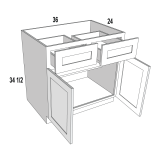 B36 - Moonlit Mist - Base Cabinet - 36"W x 34-1/2"H x 24"D -2D-2DR-1S