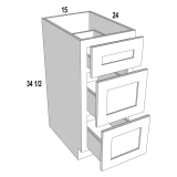 3DB15 - Stellar White - Three Drawer Base Cabinet - 15"W x 34-1/2"H- x 24"D -3DR