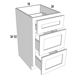 3DB18 - Stellar White - Three Drawer Base Cabinet - 18"W x 34-1/2"H x 24"D -3DR