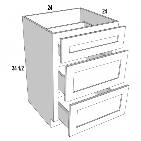 DB24-3 - Caspian Shaker - 3 Drawer Base Cabinet - 24"W x 34 1/2"H x 24"D