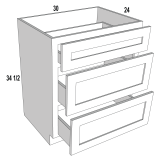 3DB30 - Stellar White - Three Drawer Base Cabinet - 30"W x 34-1/2"H x 24"D -3DR