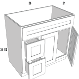 Vanity 36Wx34-1/2H Doors Right 2 Drw Chocolate Merlot