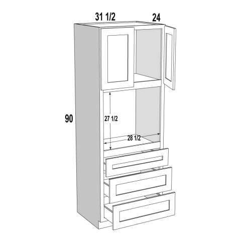 Oven Cabinet 31.5Wx96Hx24D Glazed Pearl