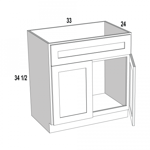 SB33 - White Shaker - Sink Base Cabinet - 33"W x 34-1/2"H x 24"D -2D-2FDR