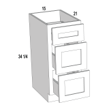 3VDB15 - Stellar White - Three Drawer Vanity Base Cabinet - 15"W x 34-1/2"H x 21"D -3DR