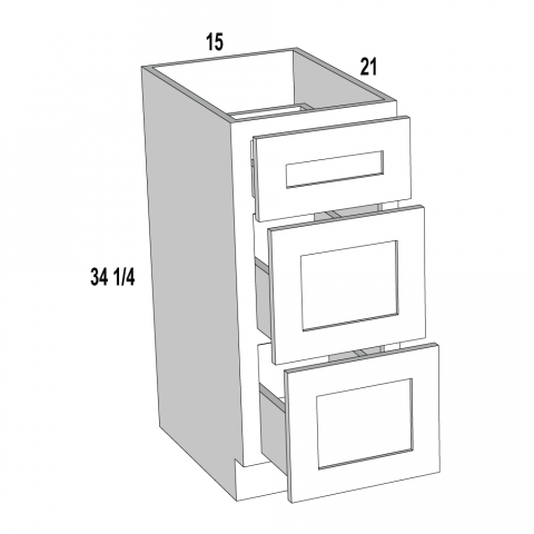 3VDB15 - Honey Shaker - Three Drawer Vanity Base Cabinet - 15"W x 34-1/2"H x 21"D -3DR
