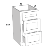 3VDB18 - Moonlit Mist - Three Drawer Vanity Base Cabinet - 12"W x 34-1/2"H x 21"D -3DR