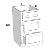 3VDB18 - Stellar White - Three Drawer Vanity Base Cabinet - 12"W x 34-1/2"H x 21"D -3DR