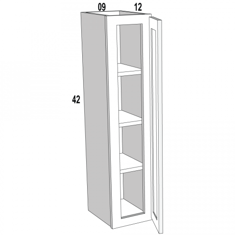 W0942 - Alabaster Cream - Single Door Wall Cabinet - 9"W x 42"H x 12"D -1D-3S