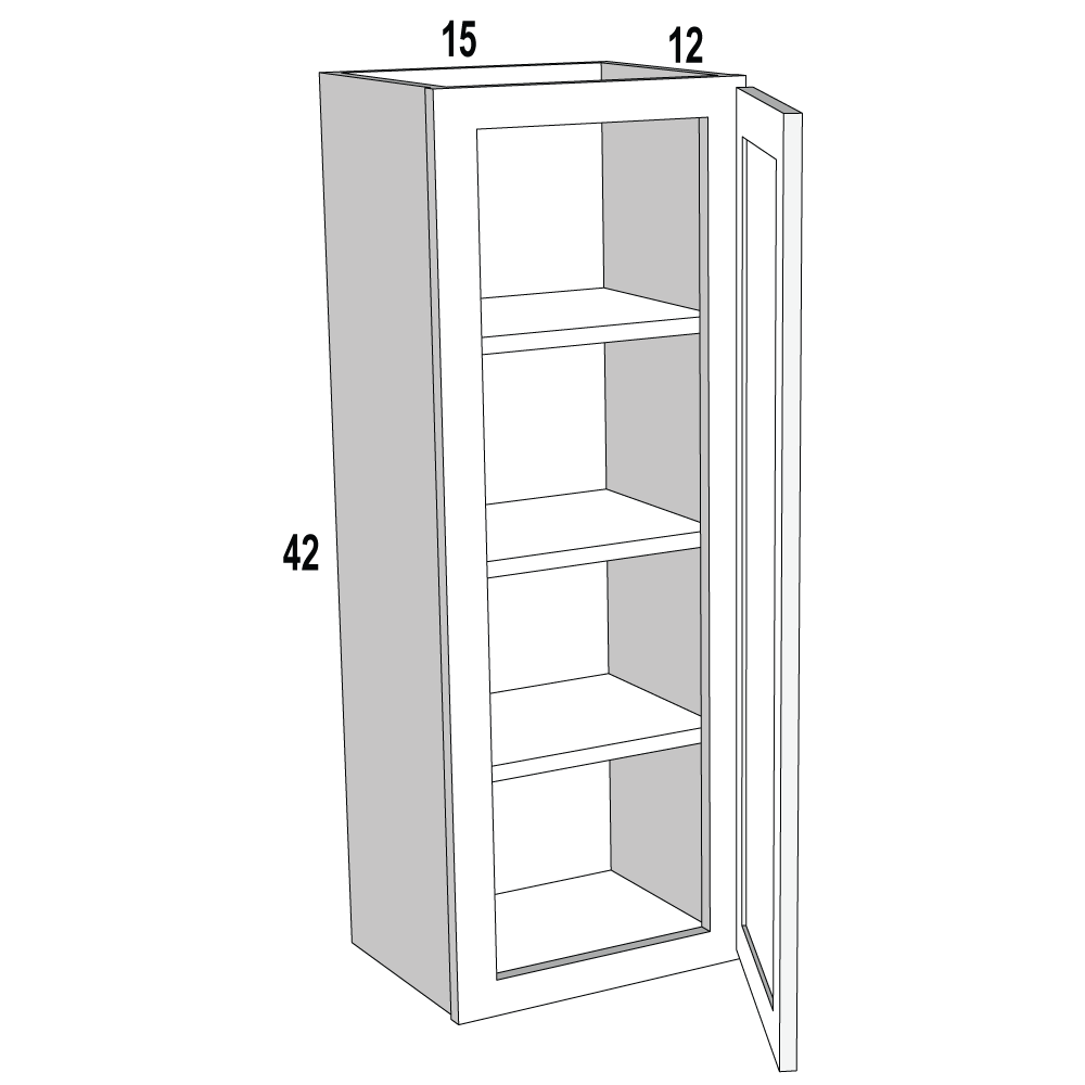 W1542 Slim Shaker White Wall Single Door Cabinet 15 W x 42 H x 12 D 1D 3S Kitchen Cabinet Depot