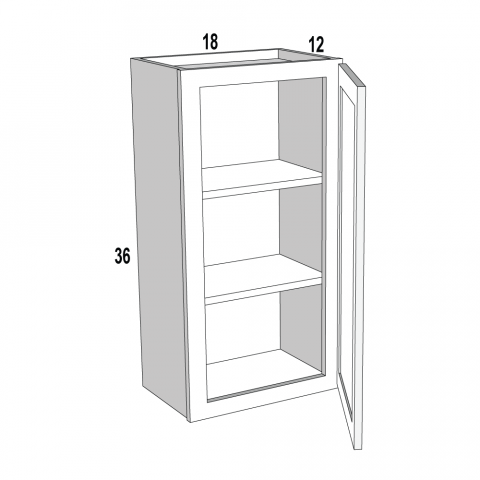 W1836 - Black Shaker - Wall Cabinet - 18"W x 36"H x 12"D -1D-2S