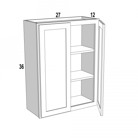 W2736 - White Shaker - Wall Cabinet - 27"W x 36"H x 12"D -2D-2S