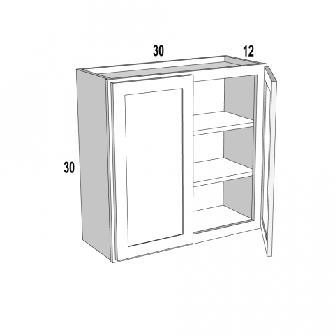 W3030 - White Shaker - Wall Cabinet - 30"W x 30"H x 12"D -2D-2S