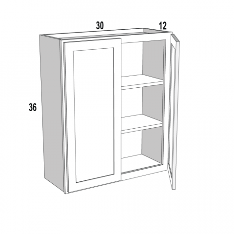 W3036 - White Shaker - Wall Cabinet - 30"W x 36"H x 12"D -2D-2S