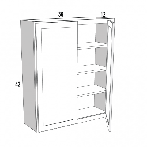 W3642 - White Shaker - Wall Cabinet - 36"W x 42"H x 12"D -2D-3S