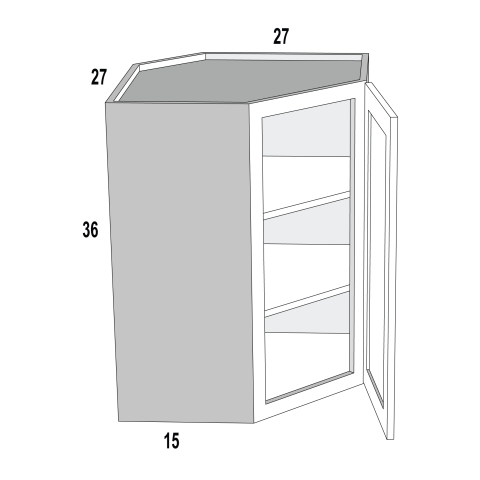 WDC273615 - Verona White - Wall Diagonal Corner Cabinet – 1 Door, 2 Shelf 27"W x 36"H x 15”D