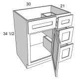 V3021DR - Stellar White - Vanity Combo One Door Base Cabinet with Drawers Right