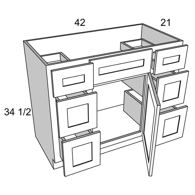 VDDB42 - Warm Toffee - Vanity Double 6-Drawer One Door Combo Base Cabinet