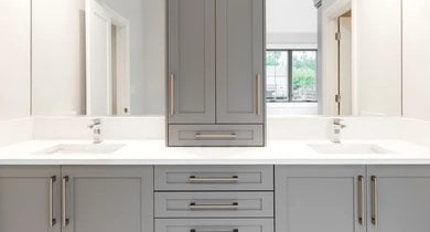 Dark Gray Shaker Bathroom Vanity, Gray Shaker Vanity Cabinets Mirror