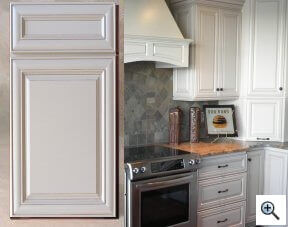 White cabinets with grey glaze