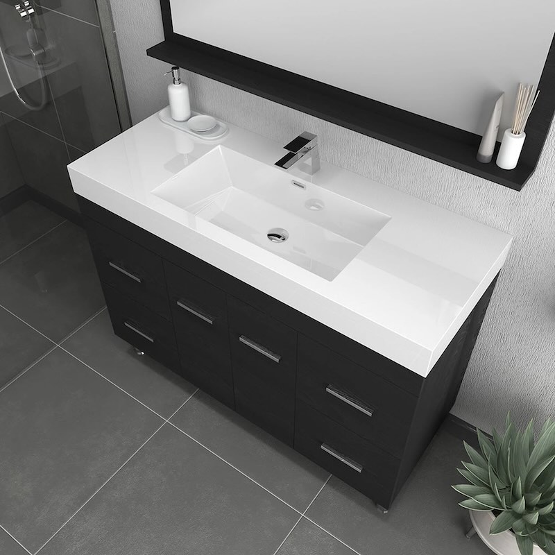 Black Vanity with White Sink