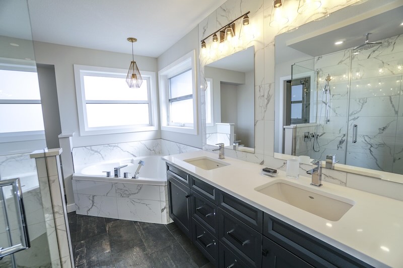 Black Bathroom Vanity with Double Sinks