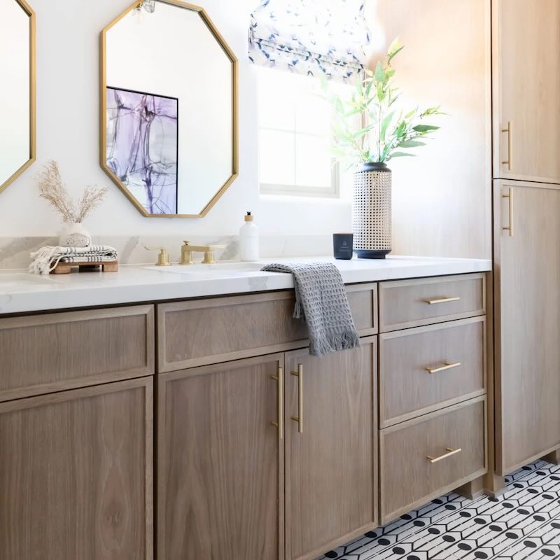 Wood Kitchen Cabinets in Bathroom
