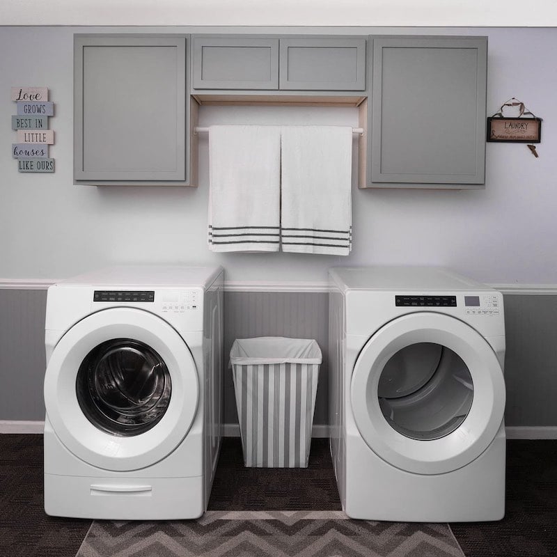 Gray laundry room cabinets