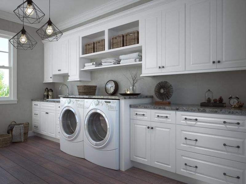 White laundry room cabinets