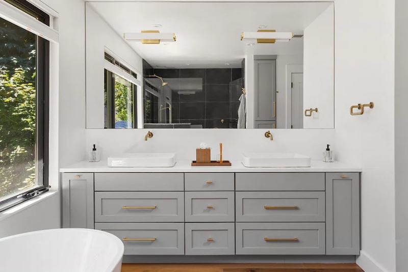 Gray Kitchen Cabinets in Bathroom